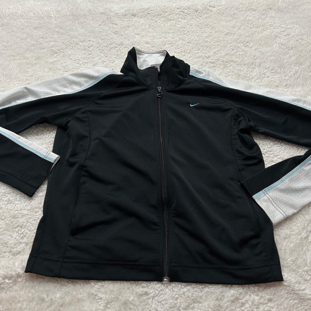 VTG Nike Womens Black/ White Zip Up Long Sleeve Jacket Sz L Workout Athleisure - Picture 2 of 7